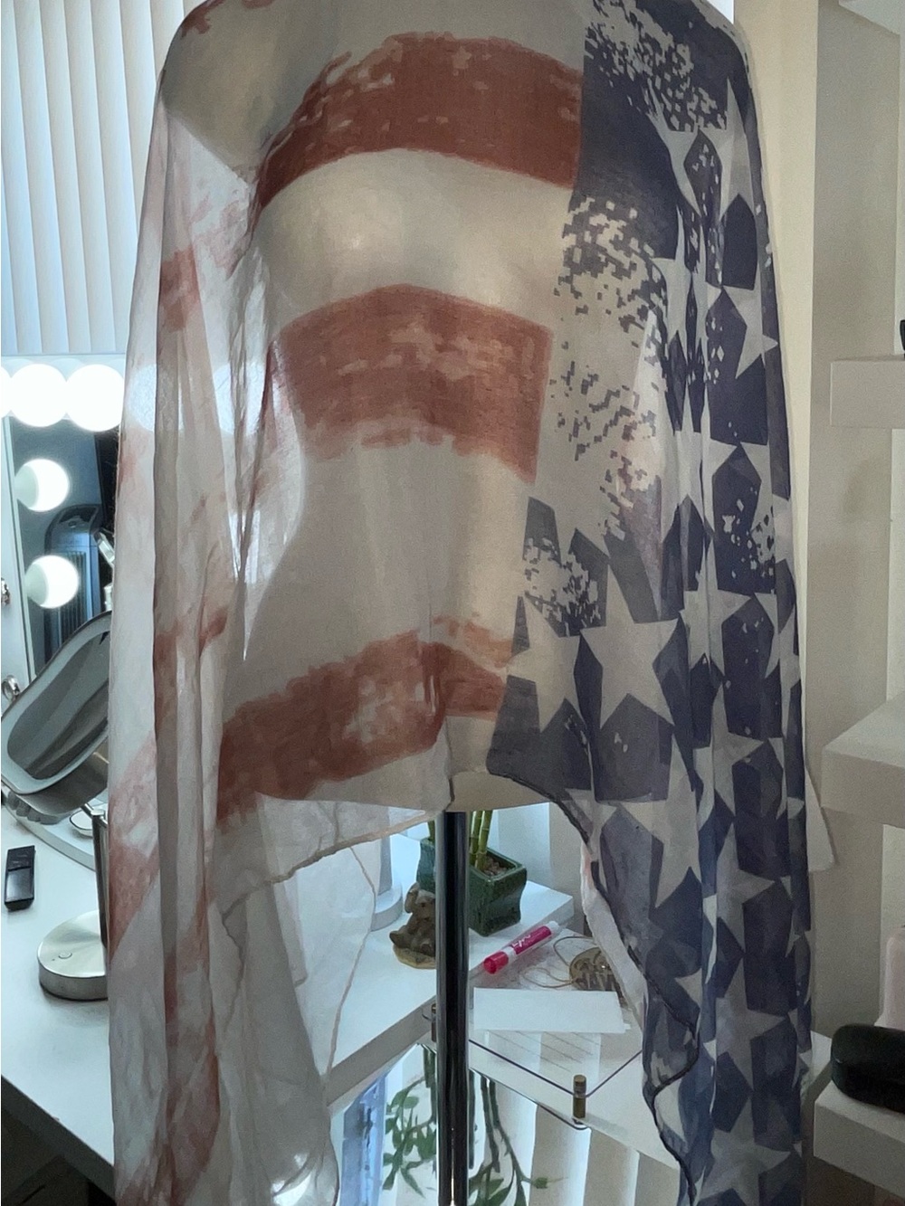 & Other Stories Sheer Scarf in Red and Blue Star & Stripe Print